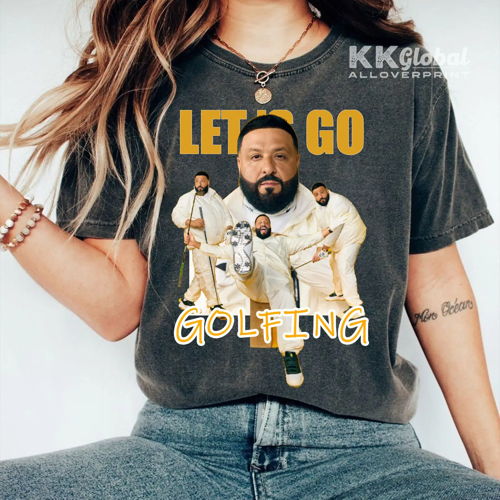 DJ Khaled Let ' s Go Golf Реколта риза унисекс с графичен принтом TT7370 с дълъг ръкав