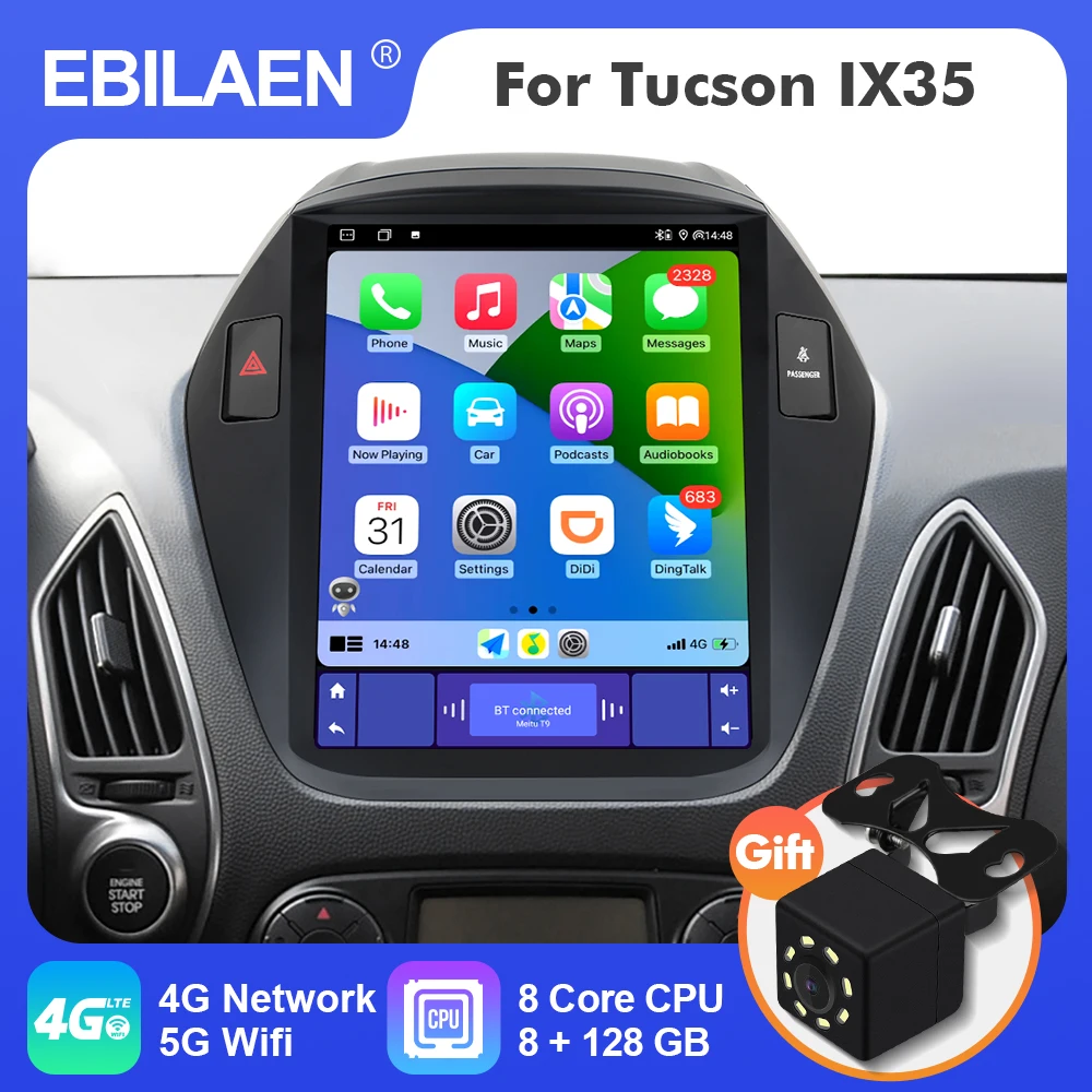 EBILAEN Android 12 Автомагнитола За Hyundai Tucson IX35 2009-2015 Tesla Стил Вертикален Екран Мултимедиен Плеър Carplay 4G 2Din