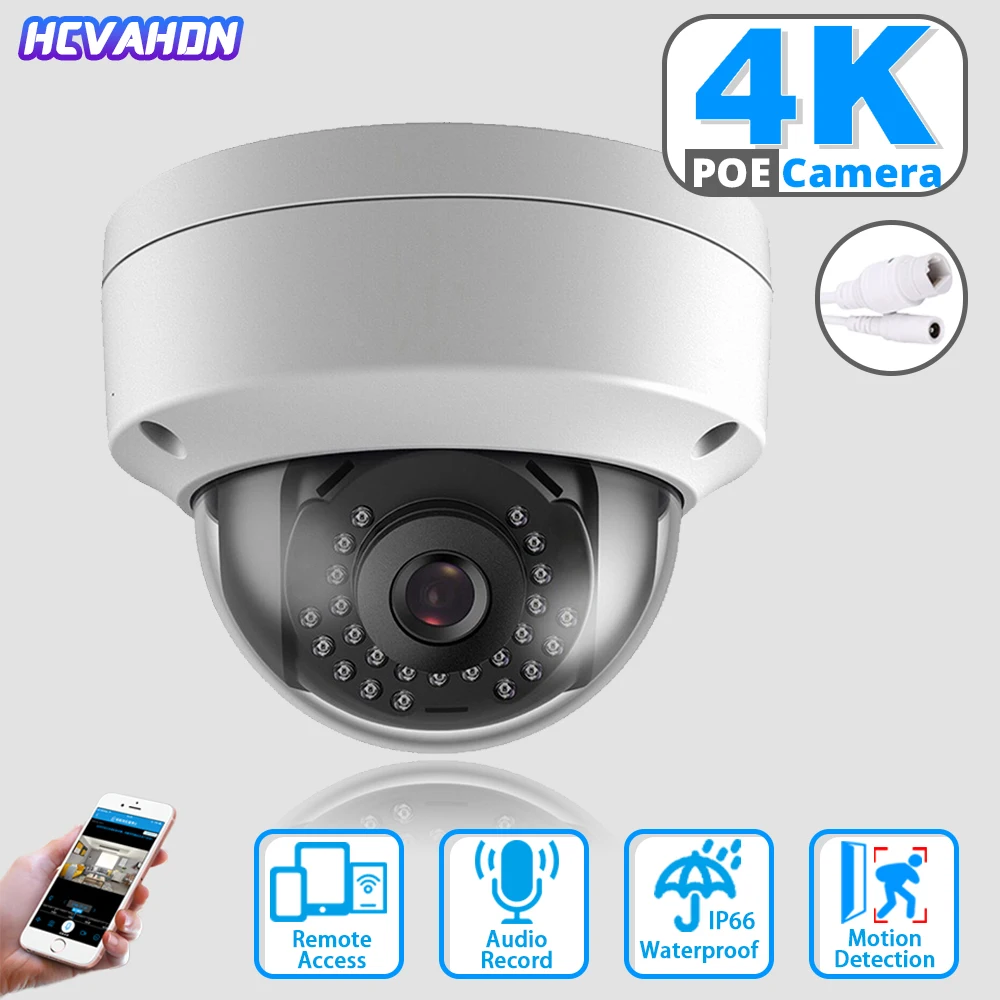H. 265 8MP 4K Security POE IP Камера Откриване на Човек Външна Аудиозапис Ultra HD видео Наблюдение AI IP Куполна Камера Метал