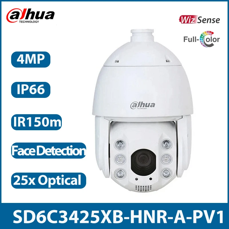 IP камера Dahua PTZ 4MP 25x Starlight с откриване на лица, Пълноцветен IR камера 150М за защита, Мрежова Камера SD6C3425XB-HNR-A-PV1