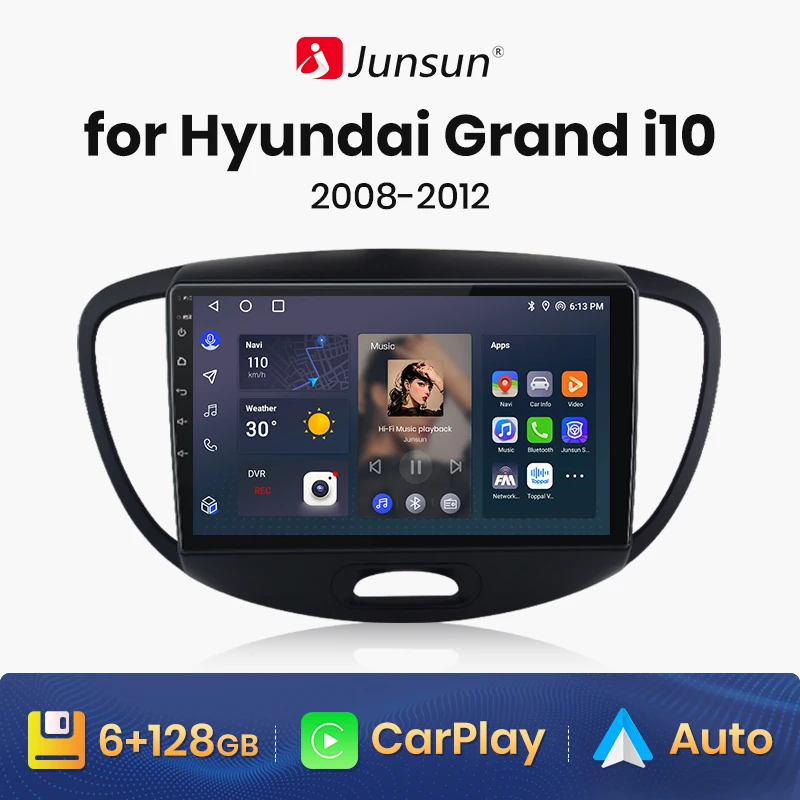 Junsun V1 AI Voice Wireless CarPlay Android автомагнитола за Hyundai Grand i10 2008-2012 4G автомобилен мултимедиен GPS 2din автомагнитола
