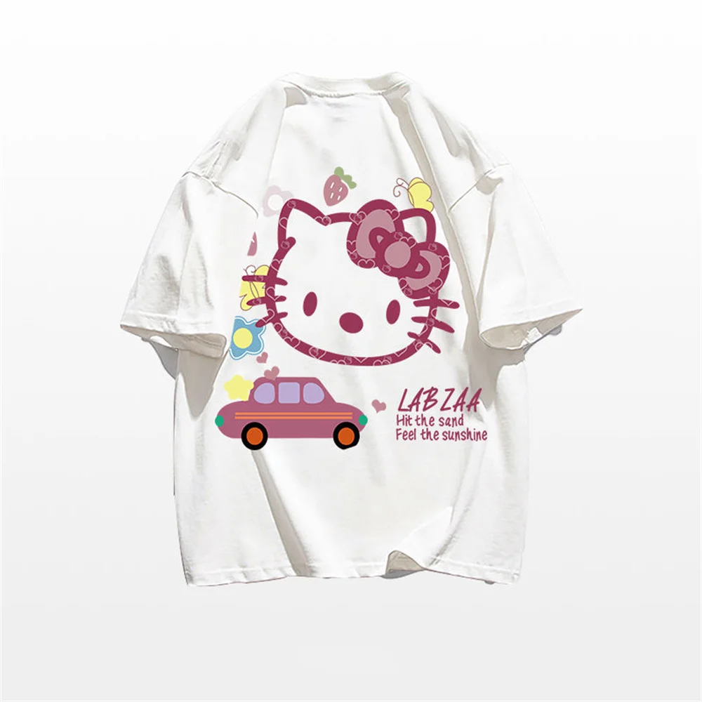 Kawaii Sanrio Hello Kitty За любителите на аниме в американски стил на Бял памучен тениска с къс ръкав Дамски свободна мультяшная яке с къс ръкав