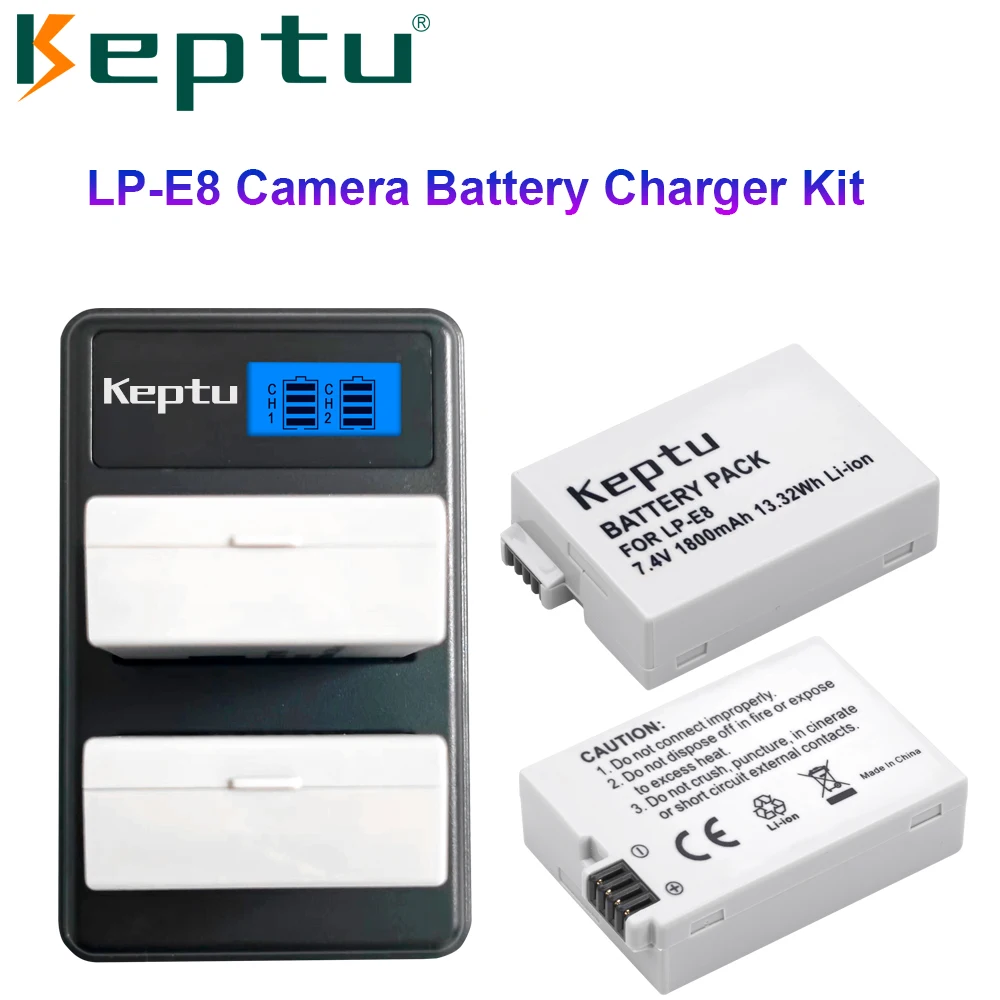 KEPTU 1800 ма LP-E8 LP E8 LPE8 Батерия с LCD дисплей Зарядно Устройство за Canon EOS 550D 600D 650D 700D Rebel T2i T3i T4i T5i Kiss X4 X5 X6i