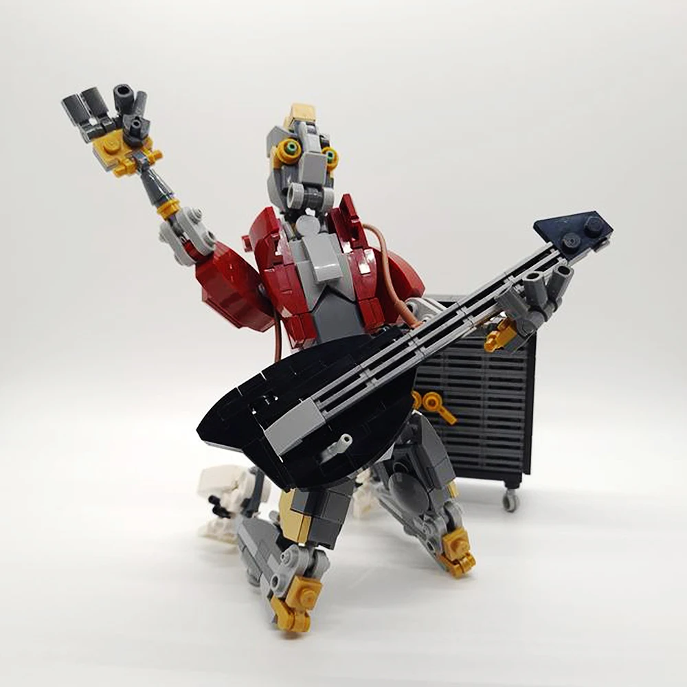 MOC Китарист, музикално представа, строителни блокове Rockerbot, модел на звука и микрофон, рок-група Brickheads, играчки, подаръци за деца