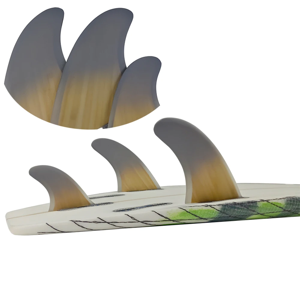 MR Size UPSURF FCS ⅱ Плавници за дъски за сърф Bamboo Quilhas Двойни Плавници С Прицепным лапа Тройни Къси Плавници за дъски За сърф Funboard от фибростъкло Сиви Плавници