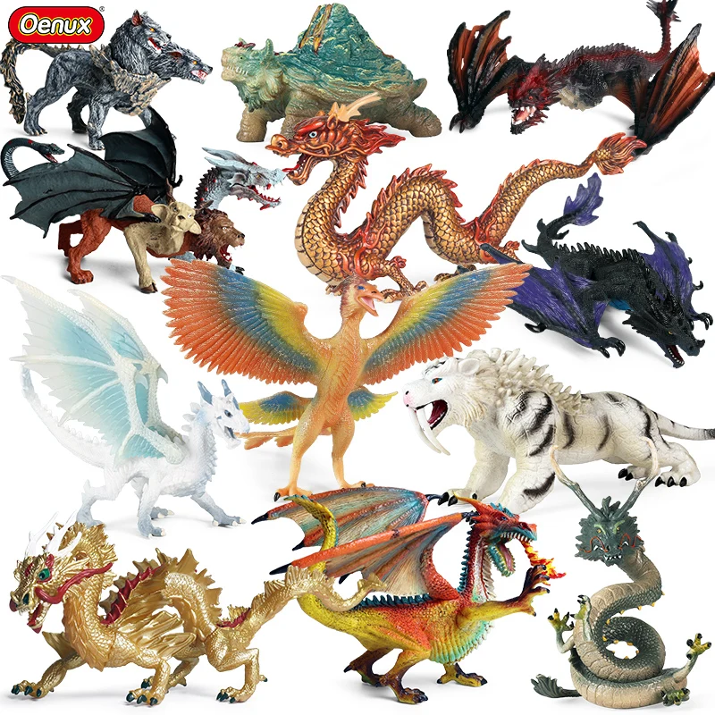 Oenux Нови Митични Същества Фигурки На Динозаври Китайски Дракон Suzaku Бял Тигър Модел Артистична Декорация На Детска Подарък Играчка