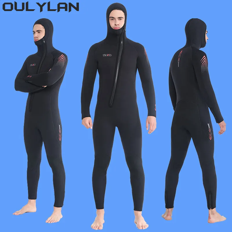 Oulylan Суперэластичный водолазный костюм от неопрен за сърф, подводен риболов гмуркане, 7-мм неопрен за мъже, едно парче, дебели за студ и топлина CR