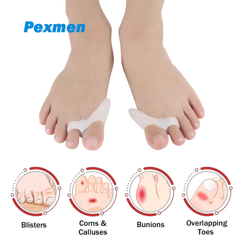 Pexmen 2/4/6 бр. Гел разделители за пръстите на краката за деца, коректор на палеца на крака, подплата за облекчаване на болки в краката, изправяне на пръстите на краката