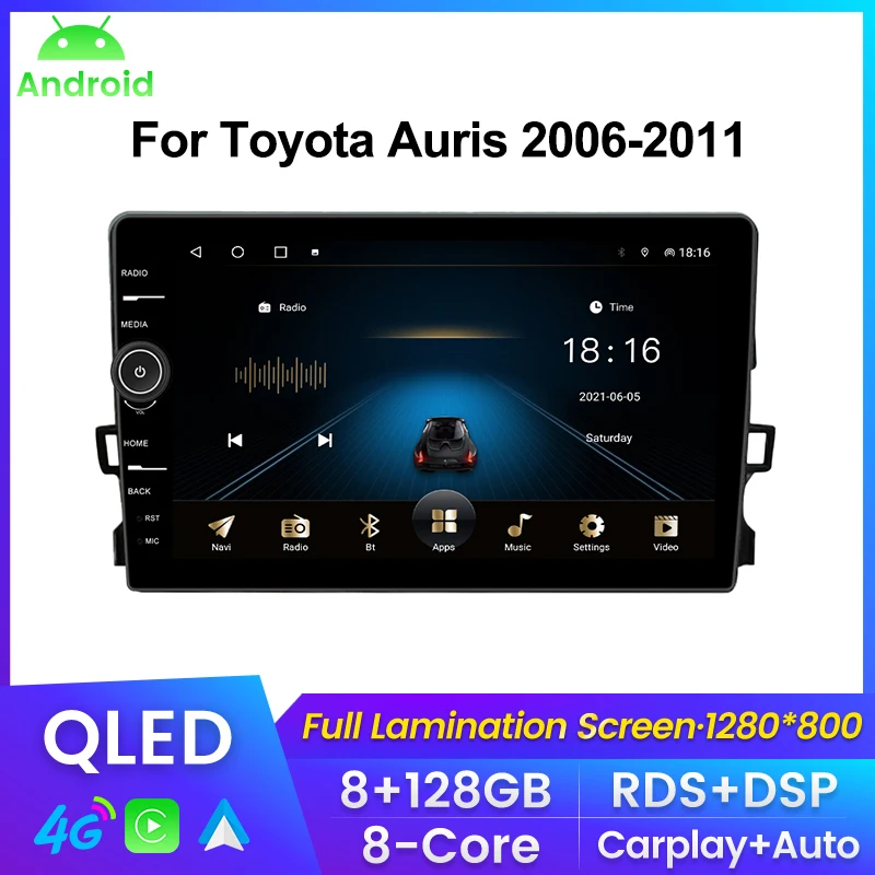 Qled на Екрана на радиото в колата Авторадио За Toyota Auris 1 E150 2006-2012 Авто Аудио Мултимедиен Плеър За Carplay Android auto RDS GPS