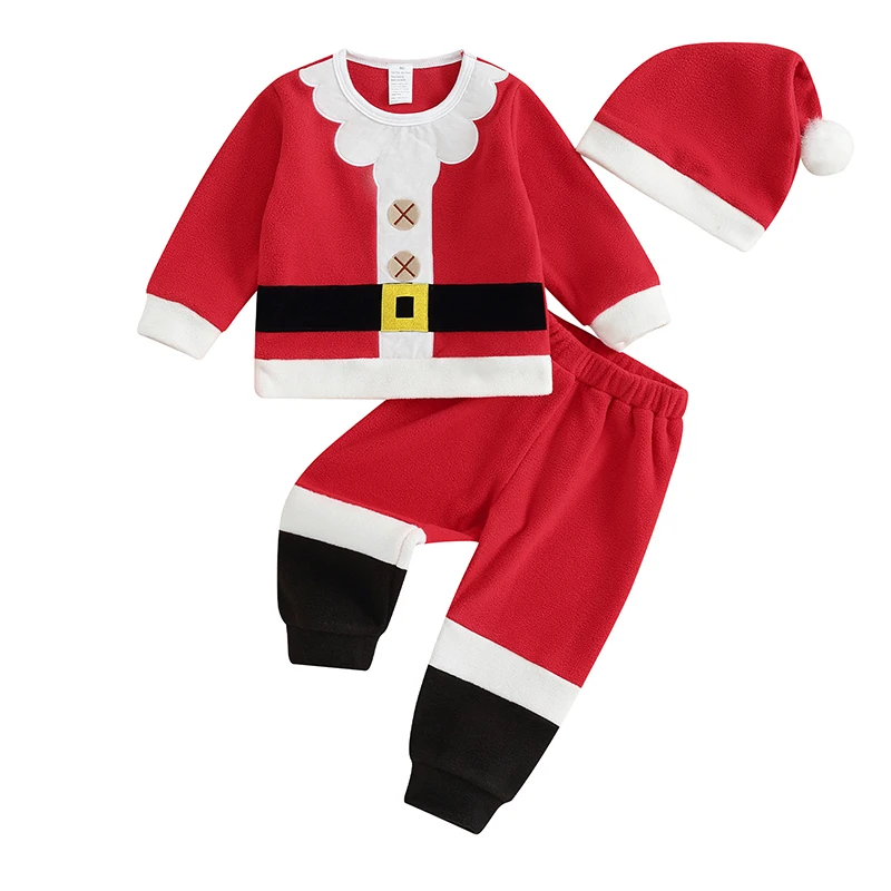 Qtinghua Коледа за малки момичета и момчета Костюми на Дядо Коледа Облекло Облекло Рокля, Сако, Палто, Дълги панталони Коледна шапка Cosplay костюмиран