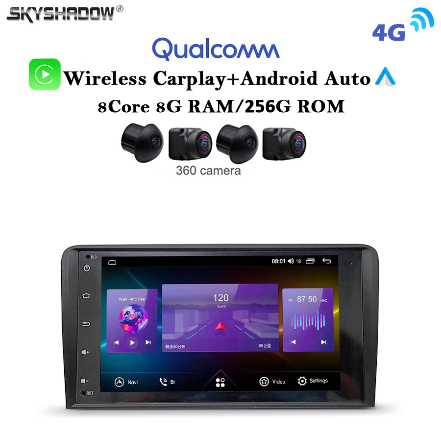 Qualcomm 720P 8G + 256G DSP Carplay Auto Android 13,0 IPS Кола DVD плейър GPS, WIFI, Bluetooth RDS Радио За Audi A3 S3 RS3 2002-2011