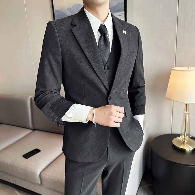 S-7XL (блейзър + жилетка + панталон Мъжки елегантна мода, бизнес костюм за мъж, всекидневни строг костюм от три части
