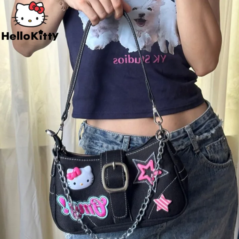 Sanrio Bags Y2k Spicy Момиче На Hello Kitty Star Чанта Под Мишниците Дамски Модни Веригата На Черни Луксозни Чанти Тенденция Чанта През Рамо За Жени
