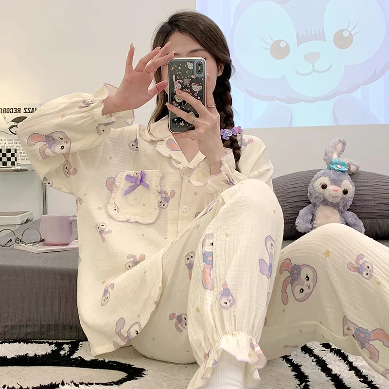 Sanrio Hello Kitty Kawaii Аниме Пижамный Комплект За Жени, Пролет-Есен Нова Корейска Пижама С Шарките На Y2k, Свободна Домашно Облекло