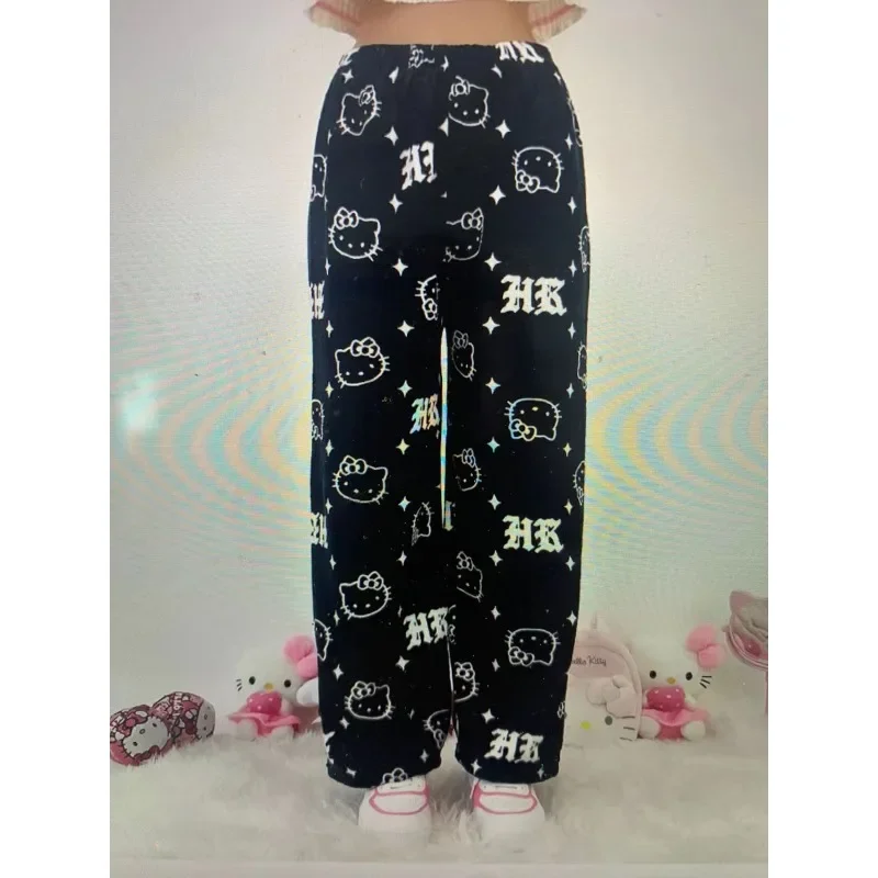 Sanrio Аниме Рисунка На Hello Kitty Коралови Флисовые Пижамные Панталони Меки Панталони Дамски Ежедневни Домашни Панталони Kawaii Подарък За Рожден Ден