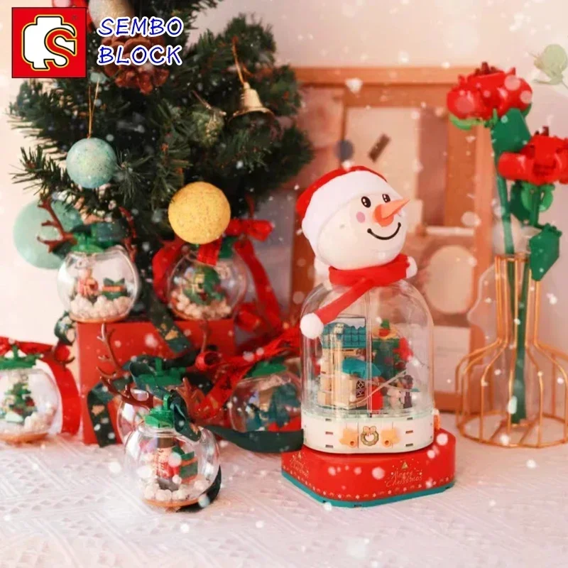 SEMBO Коледен снежен човек, Светомузыкальная ковчег, строителни блокове, Детски играчки Kawaii, Събрани фигурки, Украси за магазин