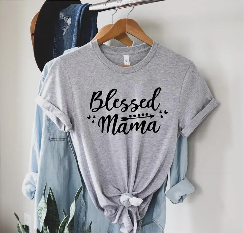 Sugarbaby Ново записване, памучен тениска Blessed Мама с къс ръкав, Модни лятна тениска, Риза Thankful Mom Life, Дамски топ