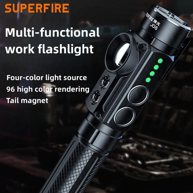 SuperFire J05 Многофункционален led фенерче с четири източника на светлина 2000 ма от алуминиева сплав лилаво, с магнитно всасыванием