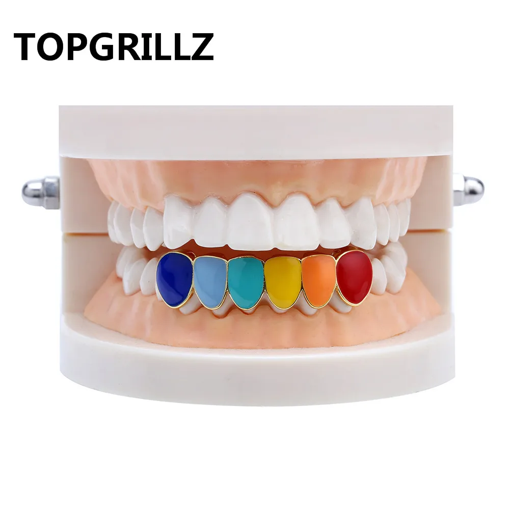 TOPGRILLZ Хип-Хоп Дъгата Златен Сребърен Цвят на Зъбите Grillz Долните Решетки паста за Уста Cosplay Парти Зъб Пънк Бижута За Тяло Подаръци