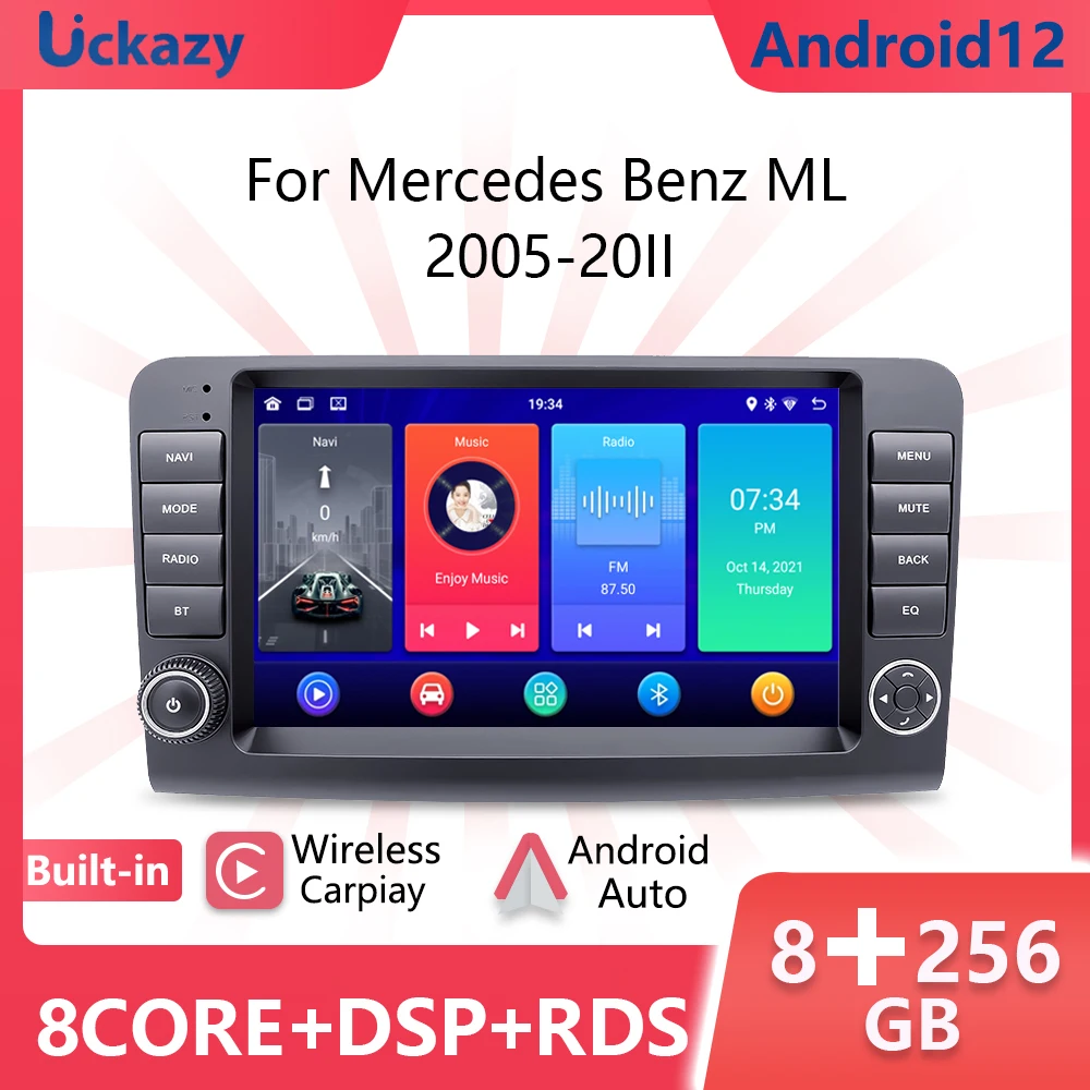 Uckazy 8 Ядрен 2 Din Android 12 Автомобилен Мултимедиен Плеър За Mercades Benz M-CLASS ML W164 X164 ML350 gl300 GL500 ML320 gl280 GL350 GL450 GPS Аудионавигация sttereo Главното Устройство Carplay 8GB WDS