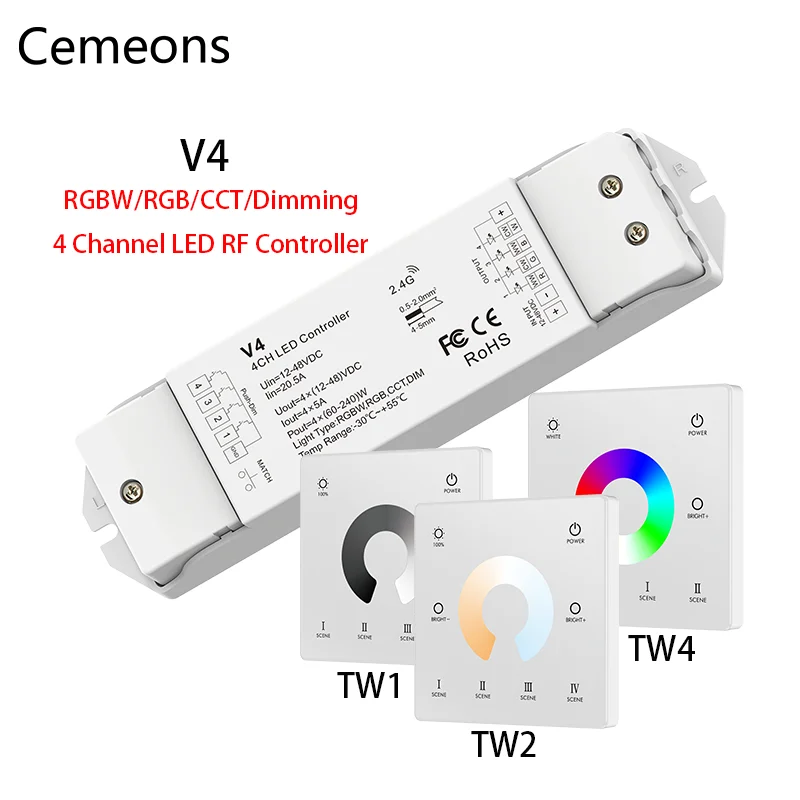 V4 RGBW Контролер 12-48 vdc RGB RGBW Led Лента Контролер Светлина 2.4 G RF Безжично Дистанционно Управление Стенни Тъчпад