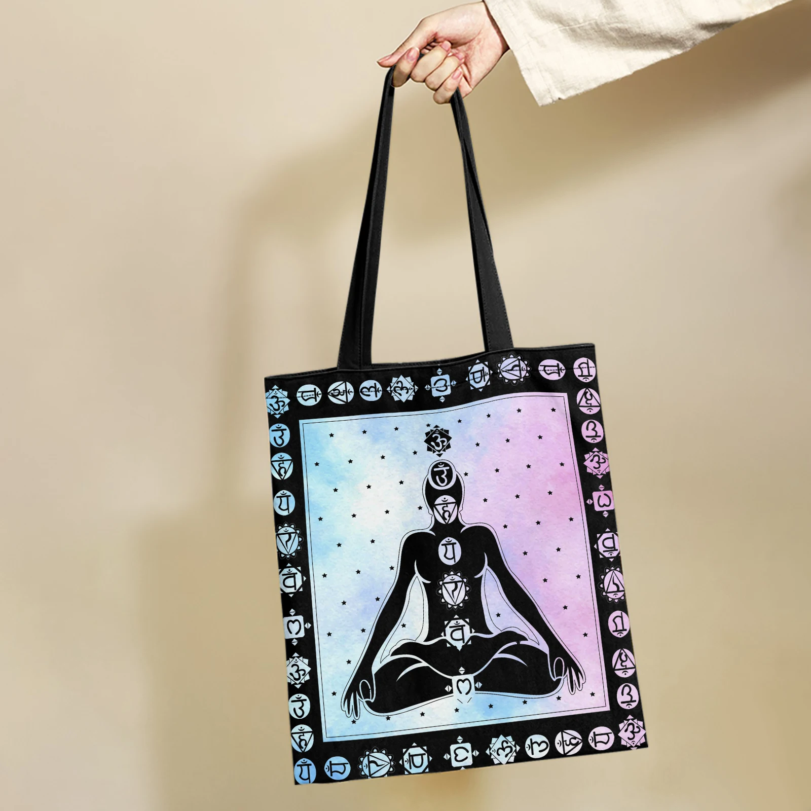 Yikeluo Градиентный цвят Бохо 7 Чакри Медитация Йога Еко Чанта Голям голям Женствена чанта за пазаруване Ежедневна чанта Чанта за продукти
