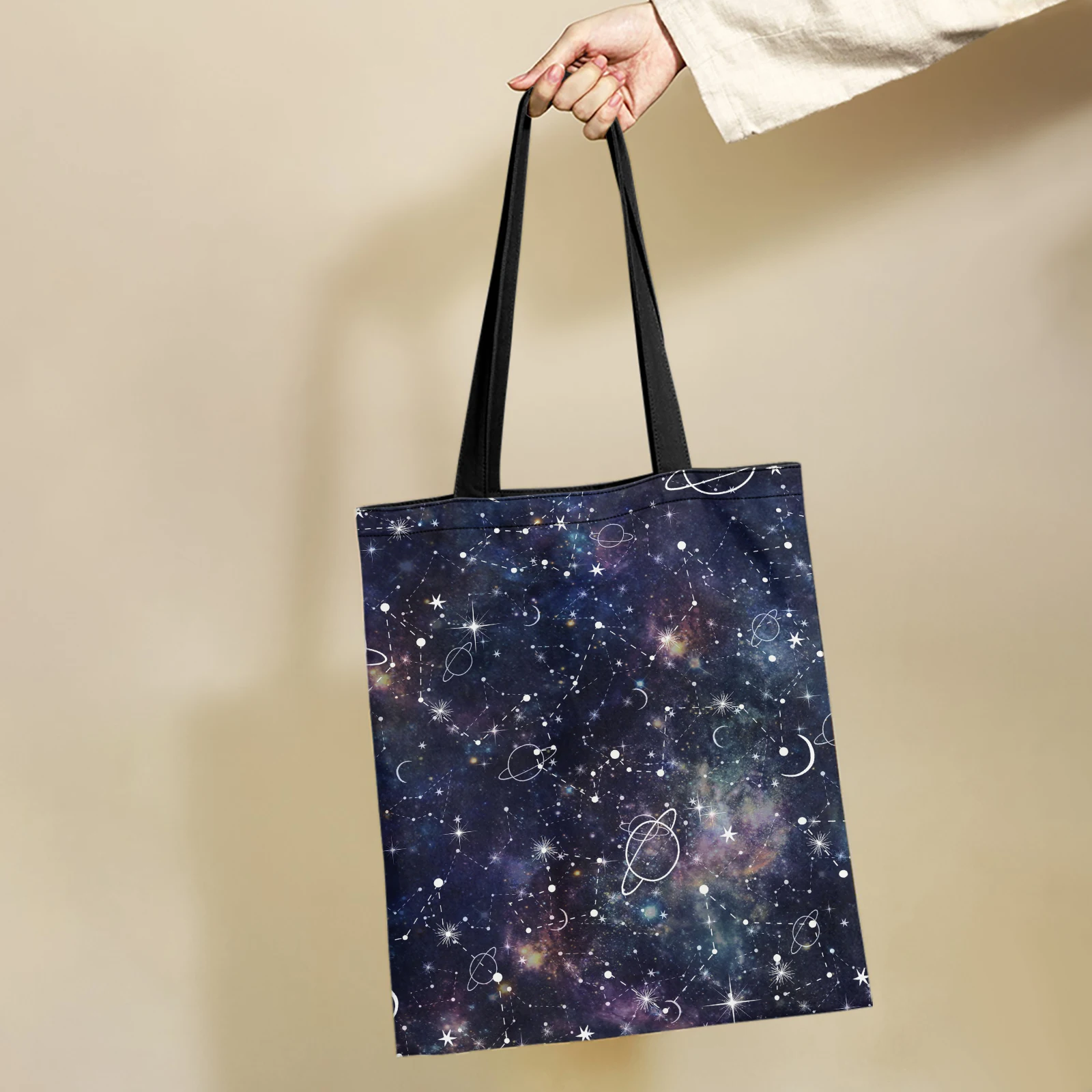 Yikeluo Модни холщовая чанта Constellation Galaxy, сгъваема множество Еко-чанта за пазаруване, дамски ежедневни чанти през рамо, чанта
