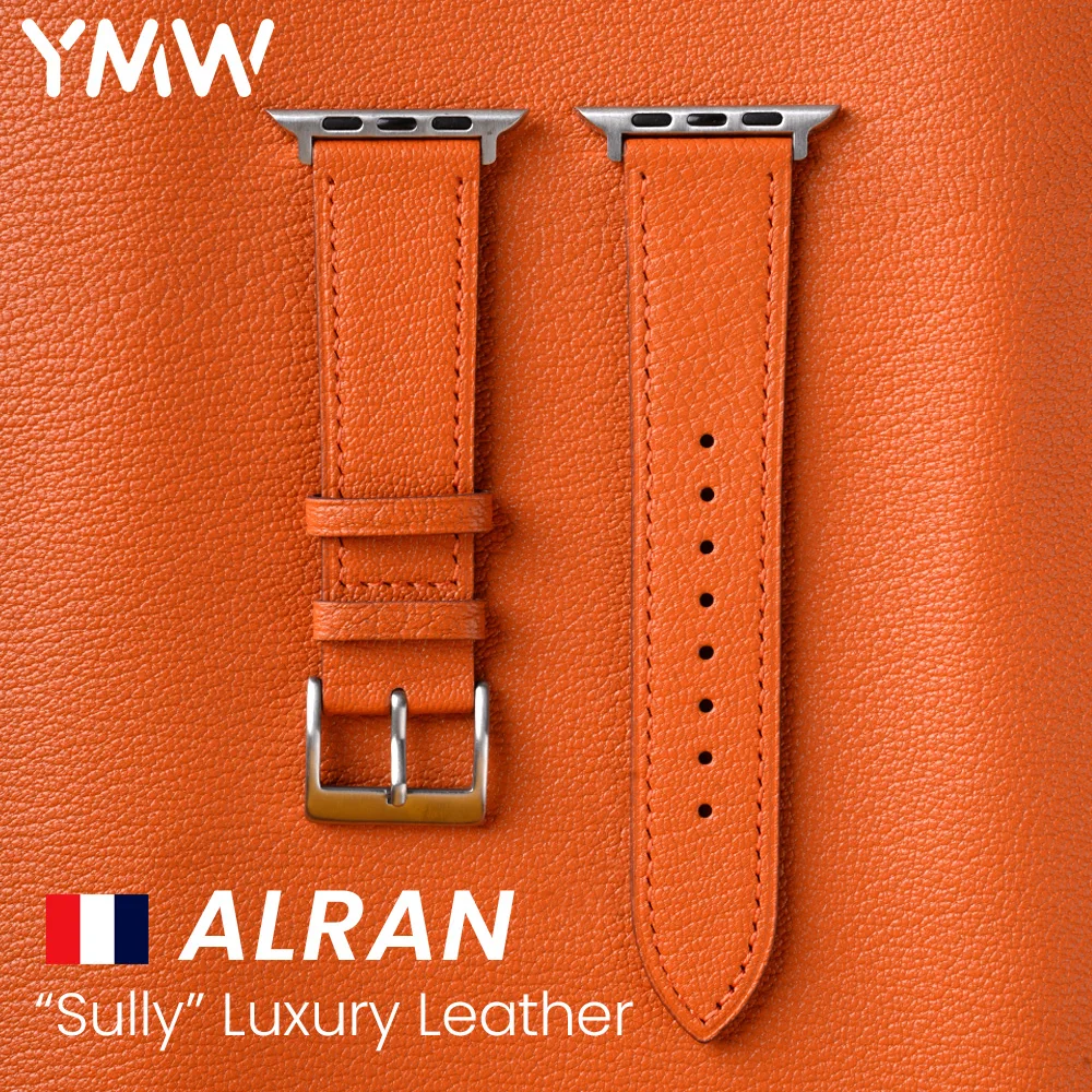 YMW Франция ALRAN SULLY Каишка от Естествена Кожа за Apple Watch Band 45 мм 44 мм и 49 мм 41 мм Ultar 8 7 6 SE Аксесоари За Умни Часа