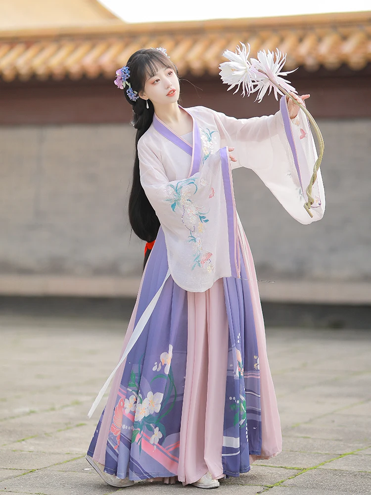 Yourqipao Лято 2023, лилава пола Hanfu с преминаването яка в кръста, вышитое рокля в китайски стил за cosplay Hanfu за жени