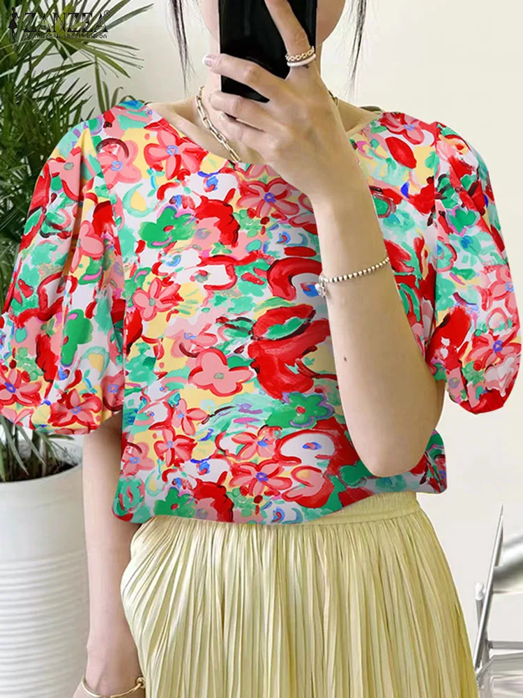ZANZEA Годишна Жена Бохемската риза С къс ръкав, Блуза с флорални принтом, Модни Празнични върхове, Туника, Плажни Блузи, Риза 2023