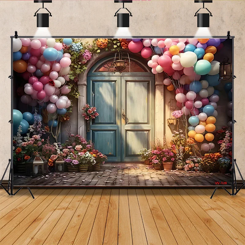ZHISUXI Фотофоны на Свети Валентин Подпори Боке Розова Сватбена вратата под формата на червено сърце с арка от балони AL-26
