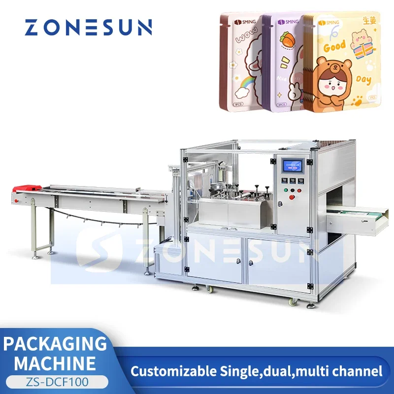 ZONESUN Хоризонтална пакетираща машина за запълване на хоризонтални форми с 4 странични вложка Обзавеждане за опаковане Flow Pack ZS-DCF100