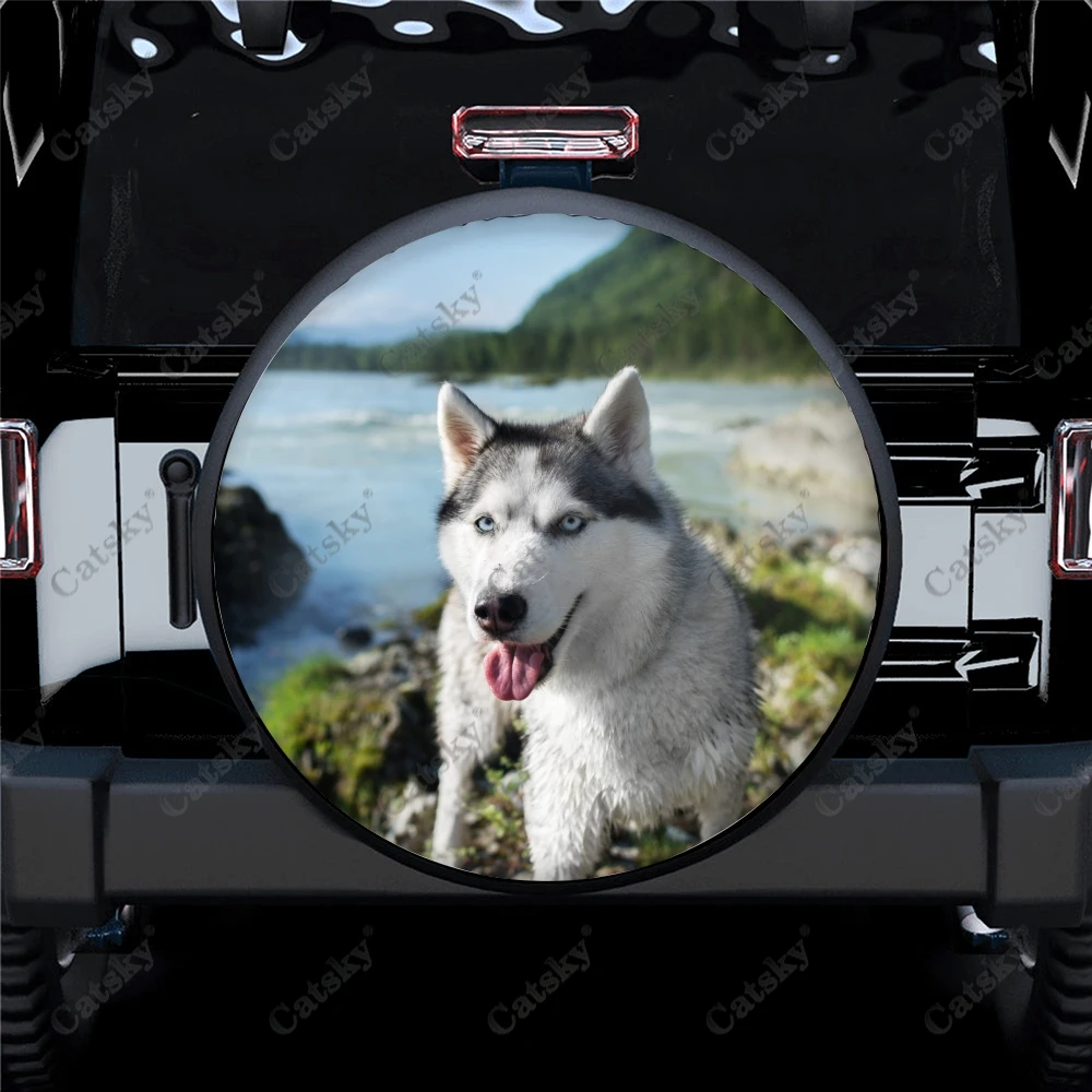 Автомобилни аксесоари Greture Хъски за кучета, защитен калъф за резервна гума, универсален декоративен калъф за външно колело за кемпера