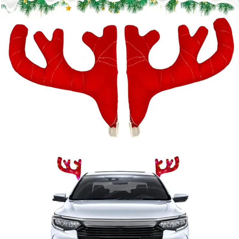 Автомобилни Коледна украса от рога на елени Светещи декорации от рога на елени Комплект Коледен декор на колата за автомобили, ванове, камиони и др