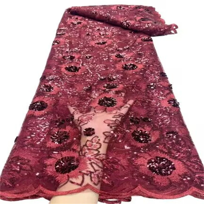 Африканска лейси плат 2023 най-новата индийска ЧЕРВЕНА кърпа сари висококачествен тюл лейси плат с 3D блясък за вашата сватбена рокля