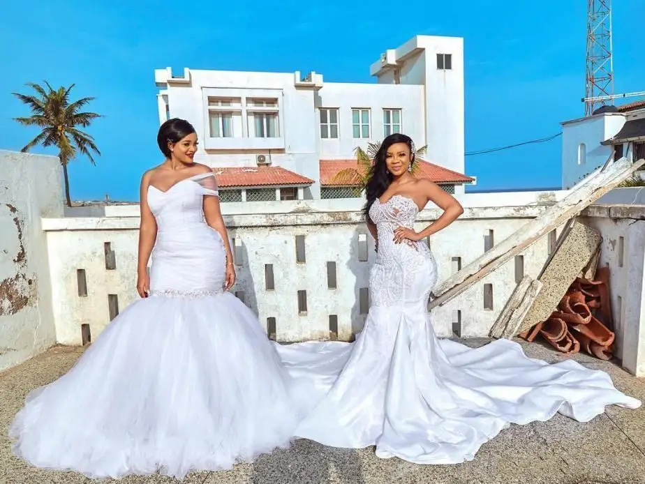 Африкански сватбени рокли големи размери, Подвижни поли, сватбена рокля 