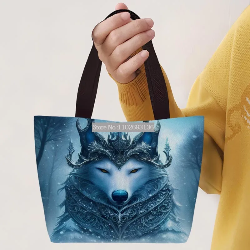 Бельо чанта с мультяшными животни и вълк, дамски чанти-тоут, коледна чанта с флорални принтом, чанта за обяд, преносими чанти