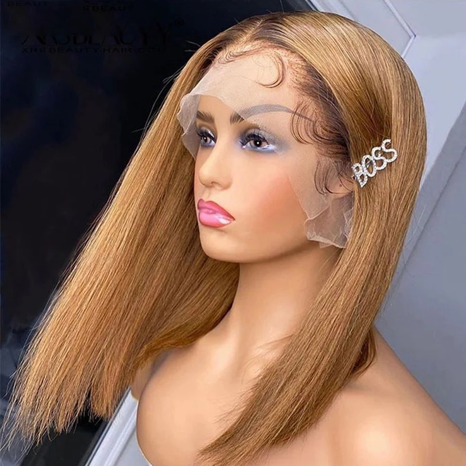 Боб Омбре Меден Blond, копринена директни Европейски естествена коса, еврейския перука 13x6 връзки отпред, кошер перука Шейтель за жени BabyHair