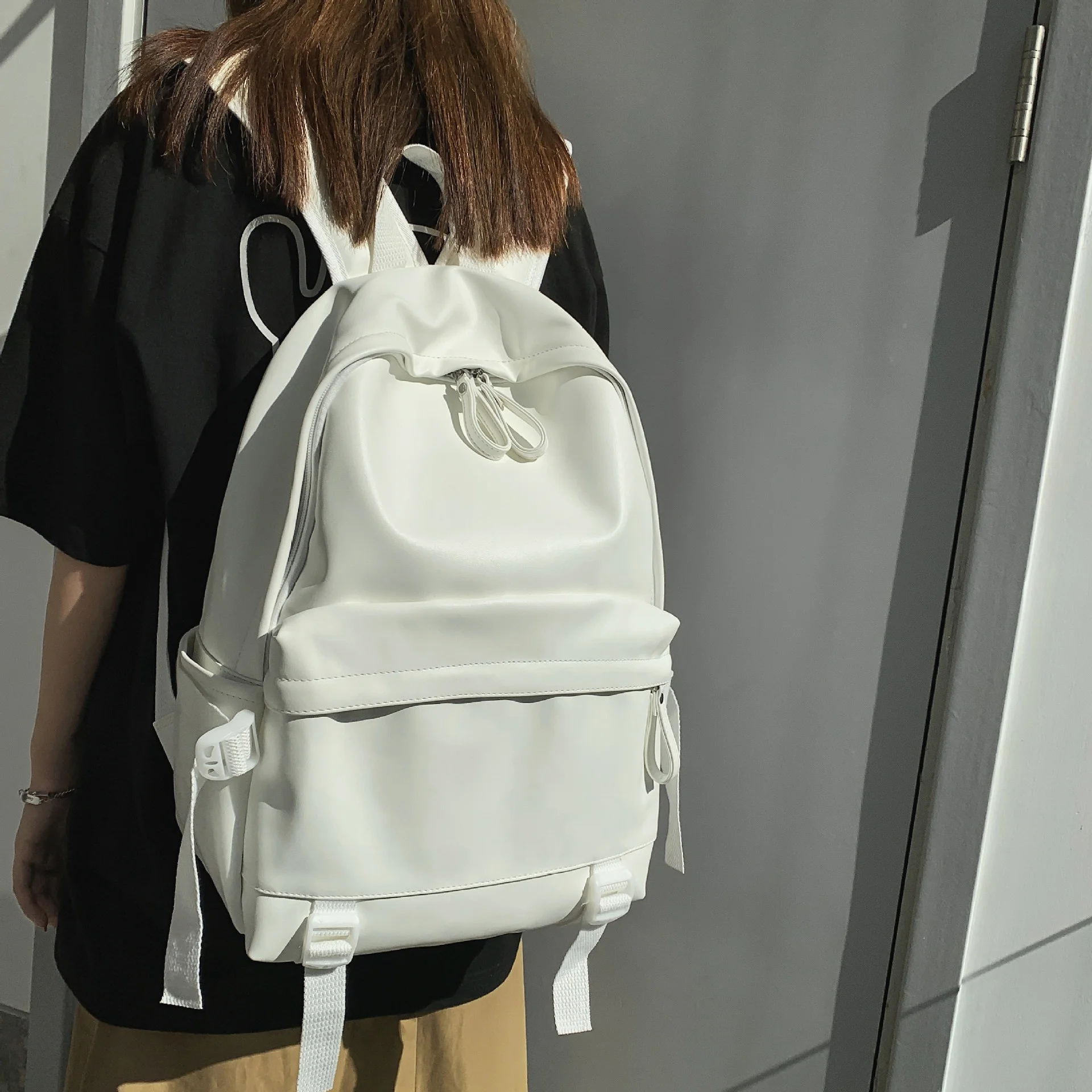 Брендовый женски раница с голям капацитет, чанти за лаптоп, училищна чанта от изкуствена кожа, ежедневни чанта за книги, мъжки раница, черен