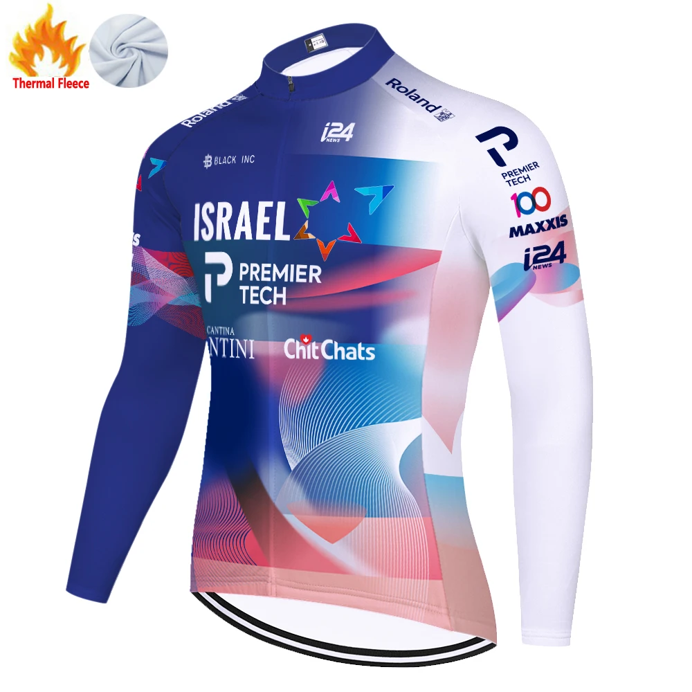 Велосипедна фланелка на националния отбор на ИЗРАЕЛ 2024 г., зимни риза с дълъг ръкав, зимни велосипедна фланелка от топло отвътре Moutain maillot invierno, Велосипедна фланелка