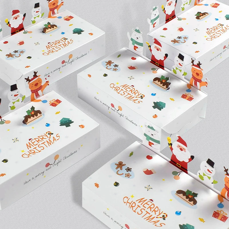 Весела Коледа Подарък кутия от Крафт-хартия, Мультяшное бисквити, Кутия шоколадови бонбони 2023, за Украса на Коледното парти, коледа, Коледни Подаръци Навидад 2024, Нова Година