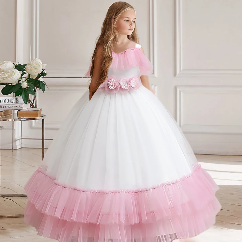 Вечерна розова рокля на принцеса за момичета, детски празнична рокля, дрехи за бала, детски дрехи, костюм за рождения Ден, вечерни рокли