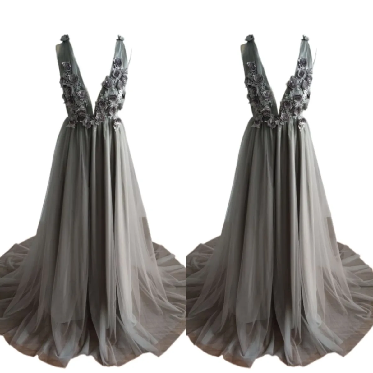 Вечерна рокля от тюл трапецовидна форма с 3D цветя, на Макси рокля с дълбоко V-образно деколте дамски рокли за абитуриентски бал, Елегантно сватбена рокля Vestido de новия