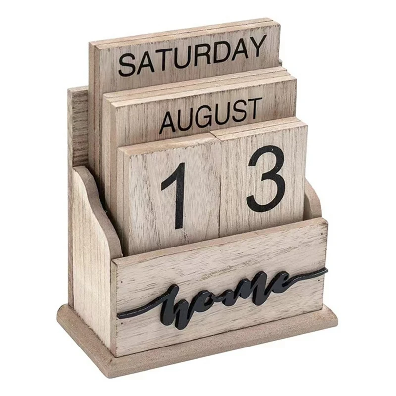 Вечният календар на Дървен Ретро Календар на дървени блокове за домашния офис Аксесоари Показване на седмицата, месец, дата
