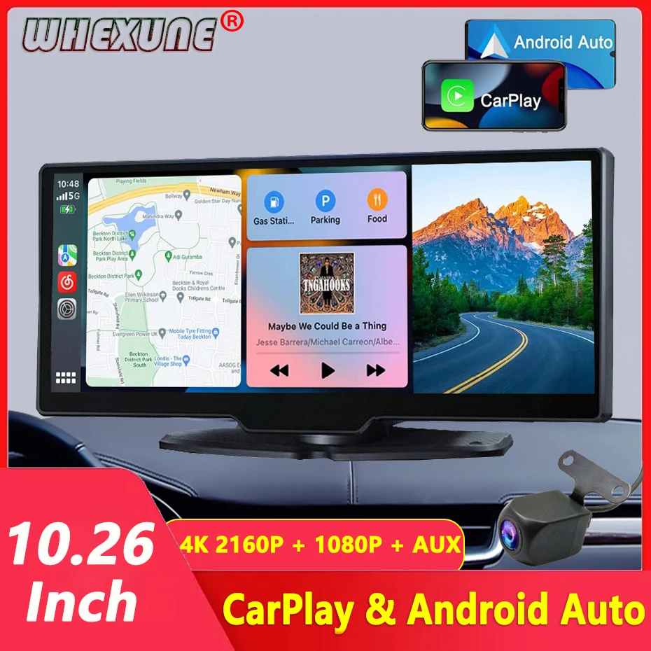 Видеорекордер 4K 2160P Кола и Огледален Видео Carplay и Android Auto Безжична Връзка 5G WiFi GPS Навигация Dvr за Арматурното табло T30