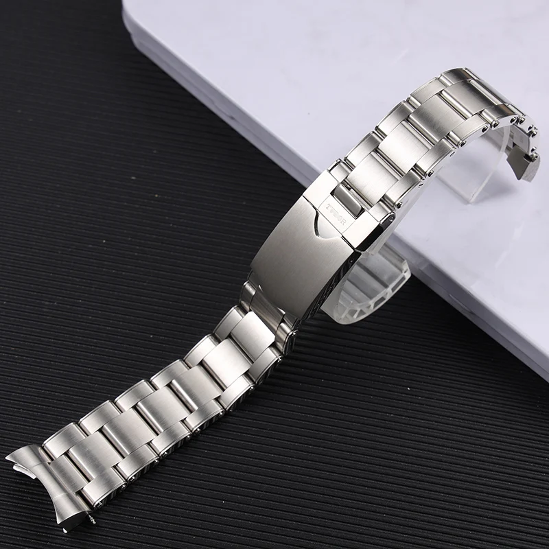 Висококачествен 22 мм и матиран сребрист твърди каишка за часовник с нитове от неръждаема стомана за гривна със закопчалка x x x black bay