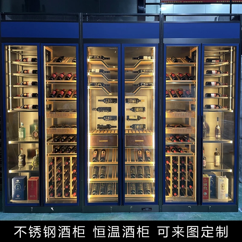 Висококачествен винен шкаф от неръждаема стомана със Светъл луксозен винен шкаф с постоянна температура, червено вино, индивидуален шкаф за червено вино индивидуален