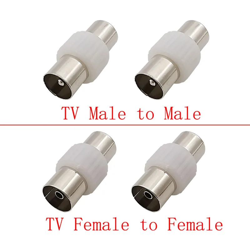 Включете ТЕЛЕВИЗИЯ от мъжете към мъж /жак TV от жена до жена за телевизионна антена Антена радиочестотни коаксиален кабел Конвертор Адаптер Бял