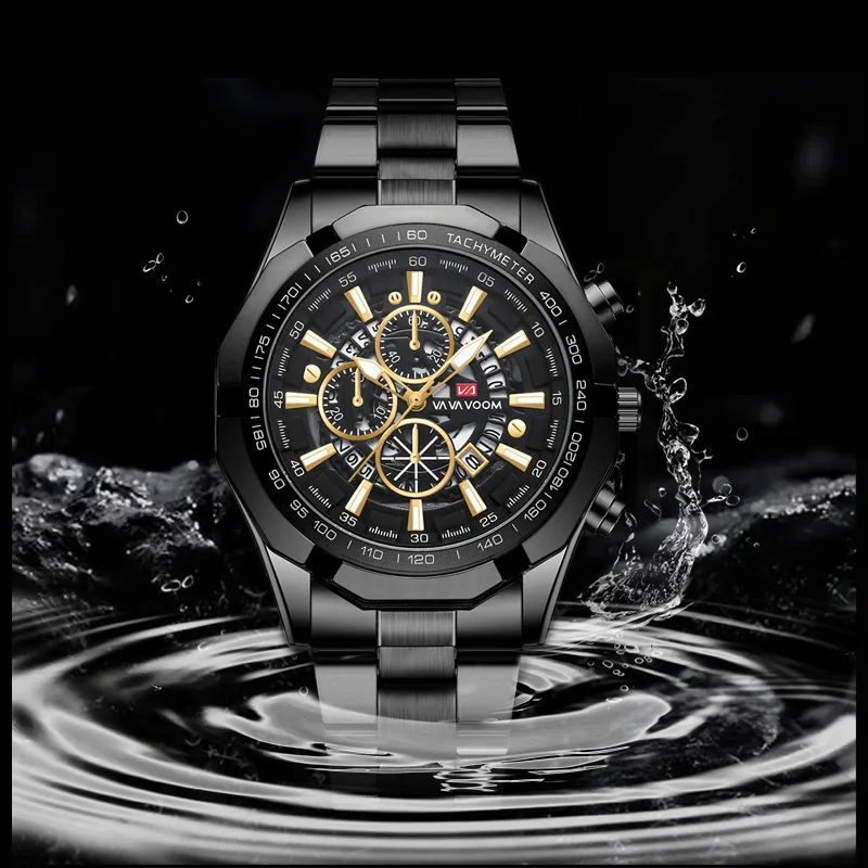 Водоустойчив бизнес, спортни мъжки часовници от висок клас неръждаема стомана с нежна дата Мъжки кварцов часовник Relogios Masculino