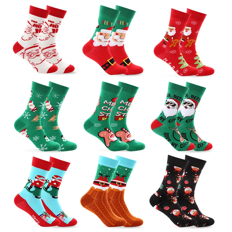 Възрастните женски Мъжки ежедневни чорапи за коледните празници Чорапи с елени от карикатура на Дядо Коледа Зимни Високи чорапи Коледни подаръци